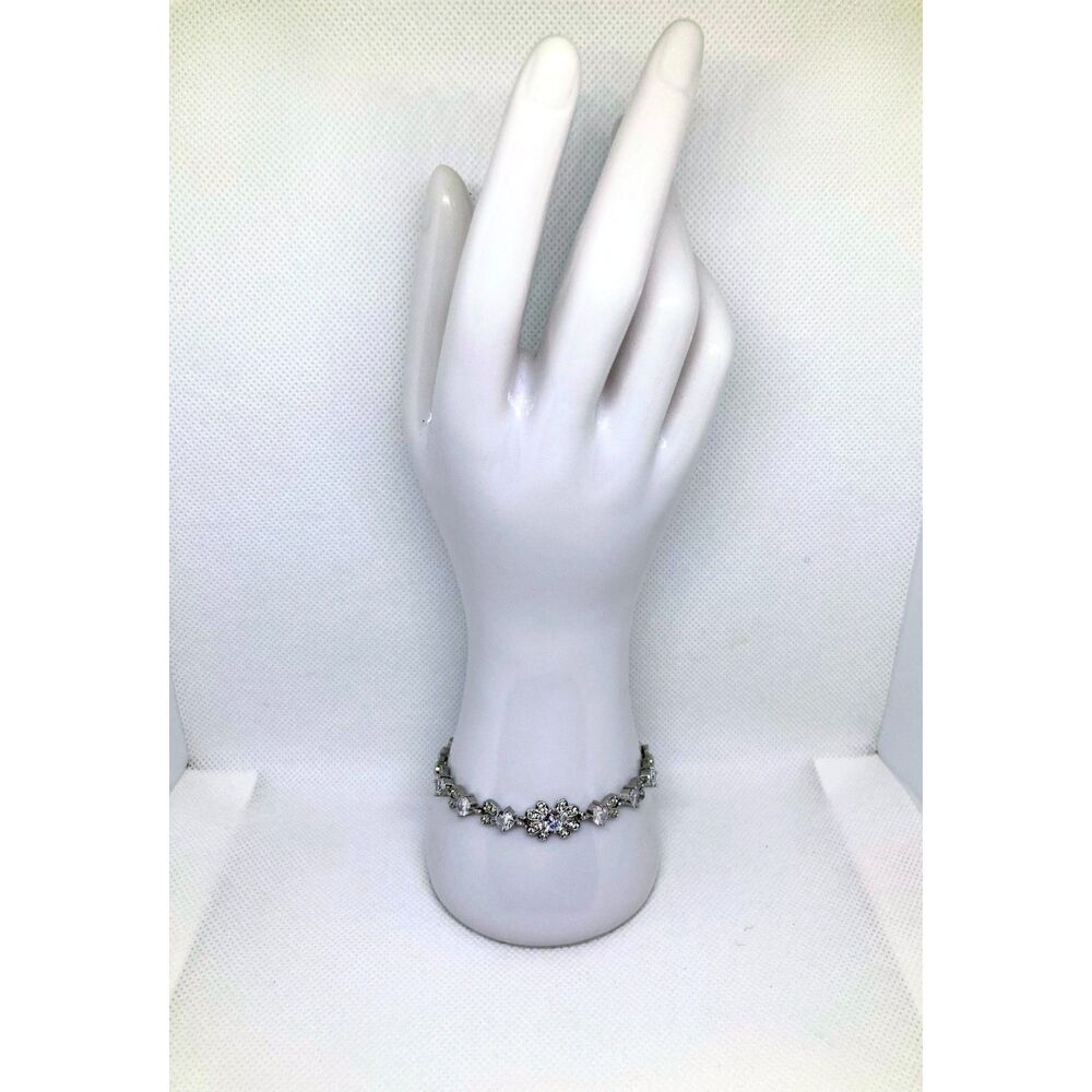Brand New Unisex Round Cut Iced Silver Tone CZ Tennis Bracelet in 7.5 inches